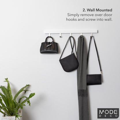 Mode Over Door Coat Rack - 5 Chrome Hooks - White Board - Durable Design