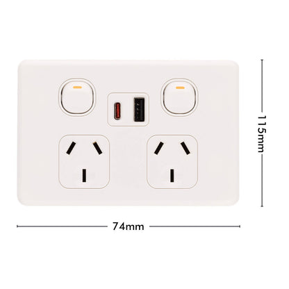 Deta S Line Double Power Point with USB A+C - 45 x 74 x 115mm