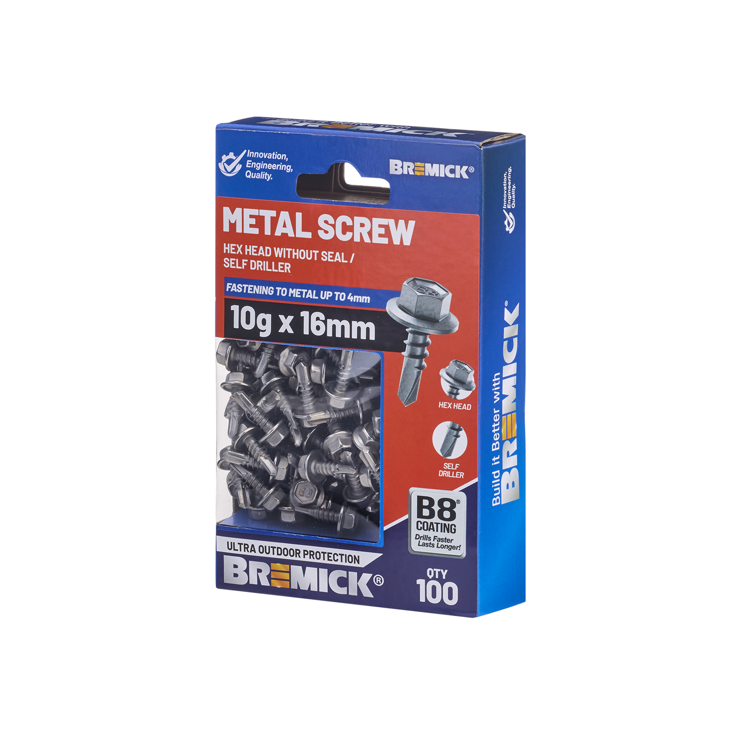 Bremick Metal Hex Screw - 10g x 16mm - 100 Pack
