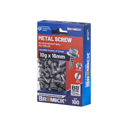 Bremick Metal Hex Screw - 10g x 16mm - 100 Pack