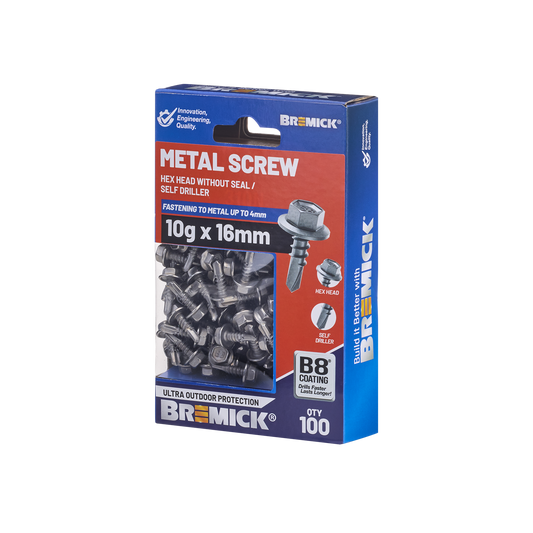 Bremick Metal Hex Screw - 10g x 16mm - 100 Pack