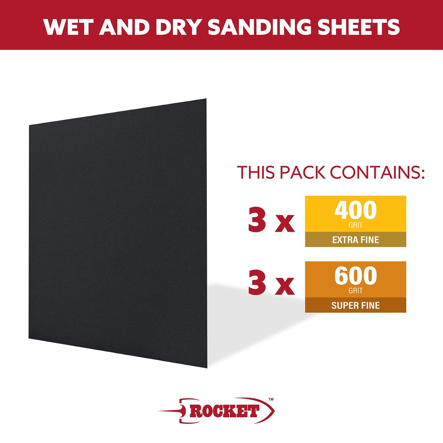 Rocket Wet Dry Sanding Sheets - 230 x 280mm - 6 Pack - 400/600 Grit