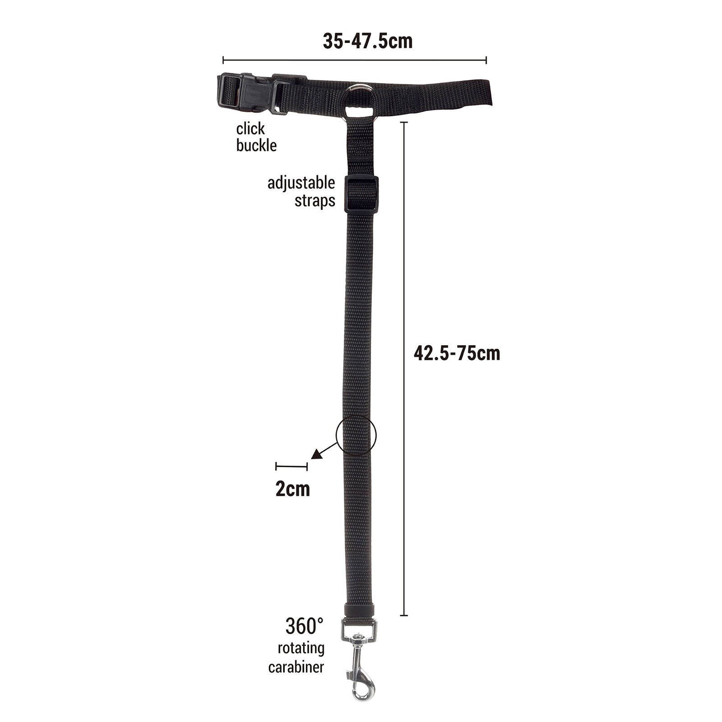 Flamingo Black Car Pet Traction Rope - 475mm