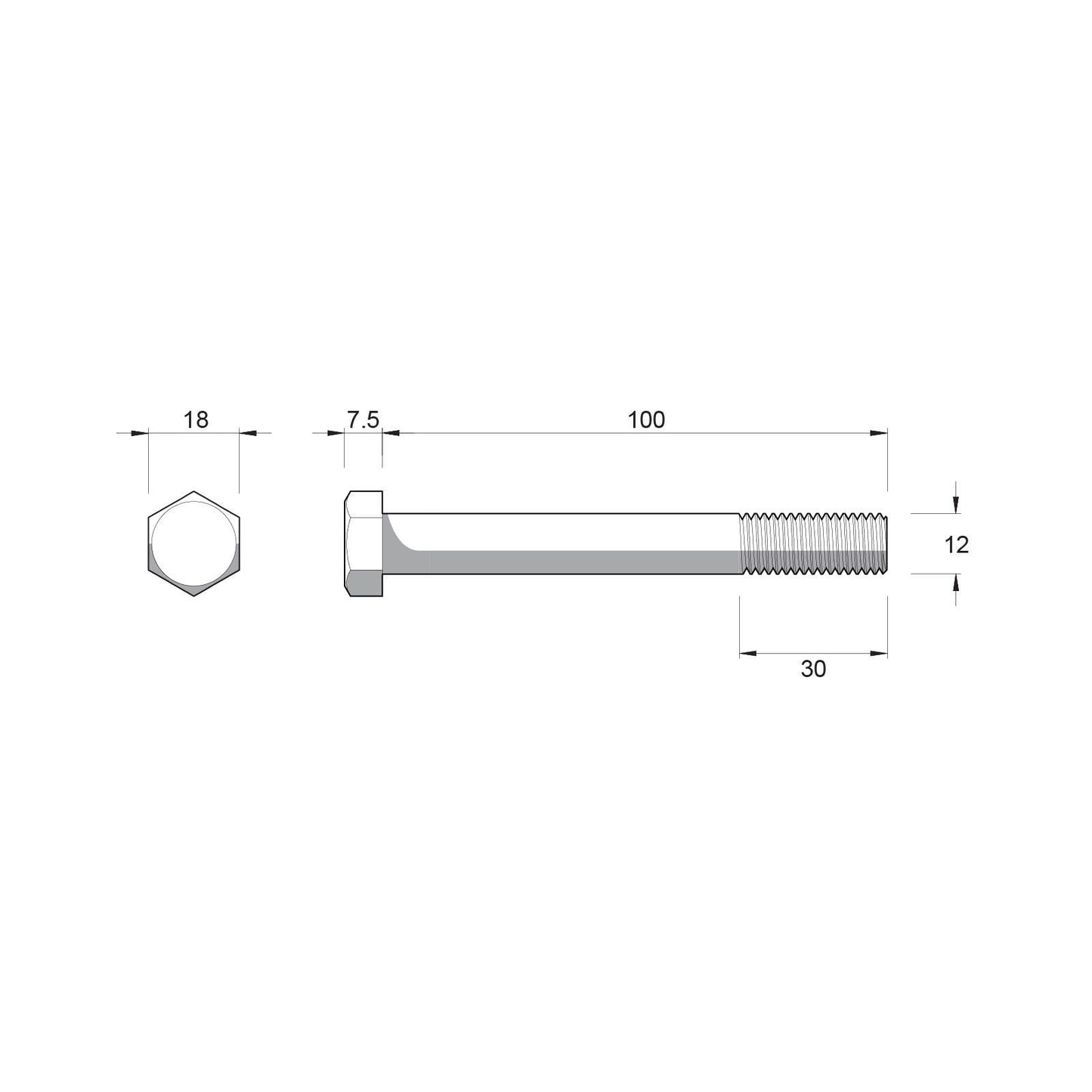 Zenith Hex Head Bolts & Nuts - M12 x 100mm - Stainless Steel 304 - 25 Pack