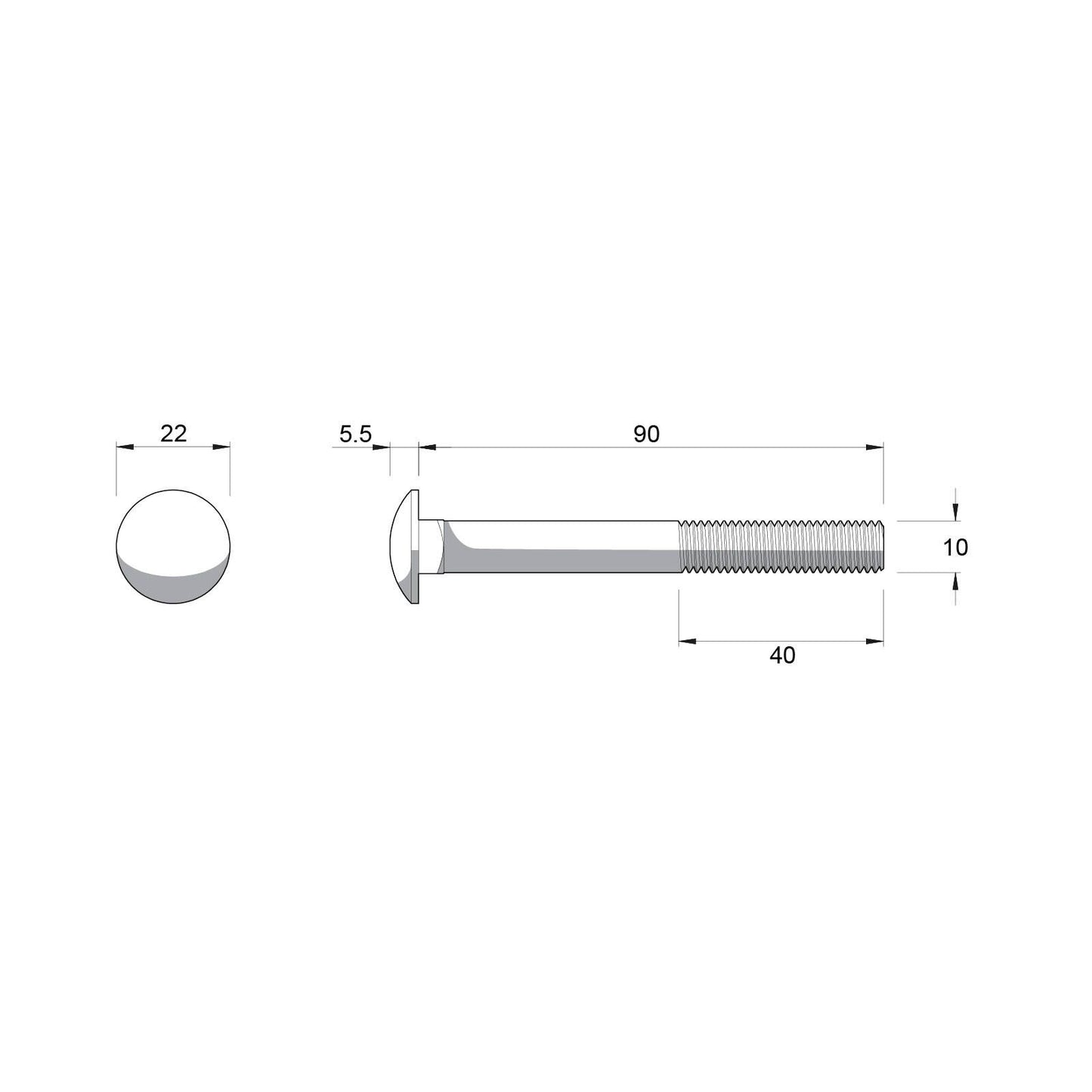 Zenith Cup Head Bolt - M10 x 90mm - Hot Dipped Galvanised - 25 Pack
