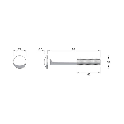 Zenith Cup Head Bolt - M10 x 90mm - Hot Dipped Galvanised - 25 Pack