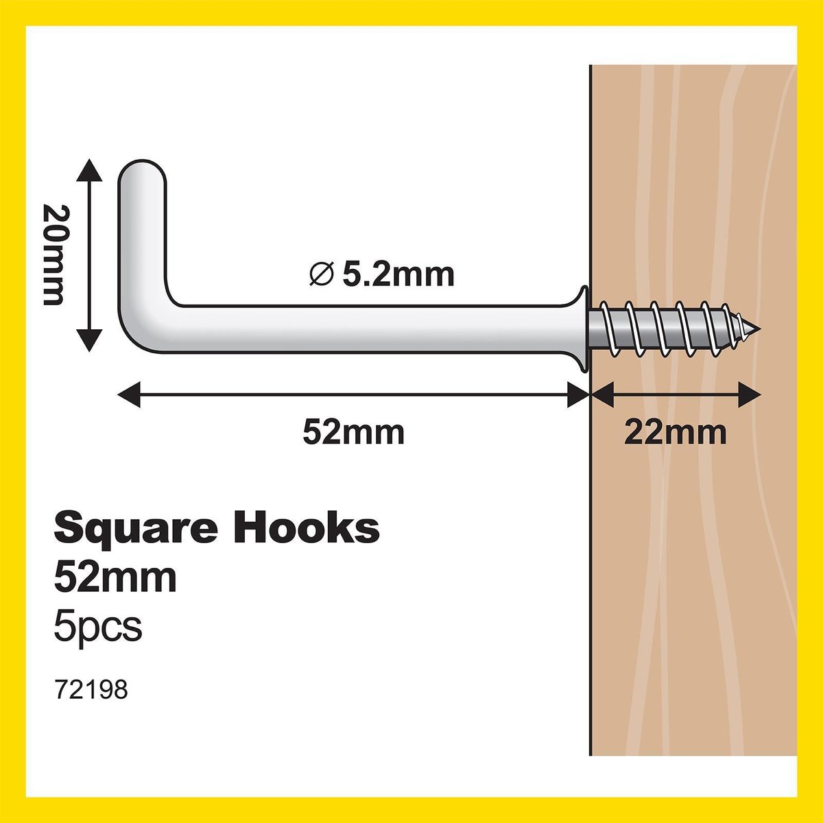Everhang Square Hook - 50mm - PVC - Light Duty - 5 Pack