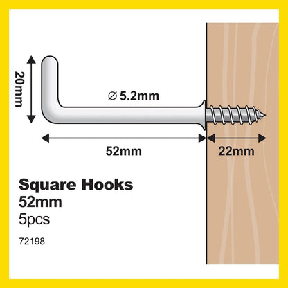 Everhang Square Hook - 50mm - PVC - Light Duty - 5 Pack