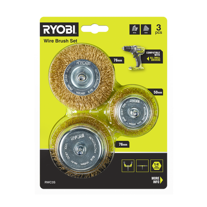 Ryobi Wire Brush Set - 76mm & 50mm - 3 Piece