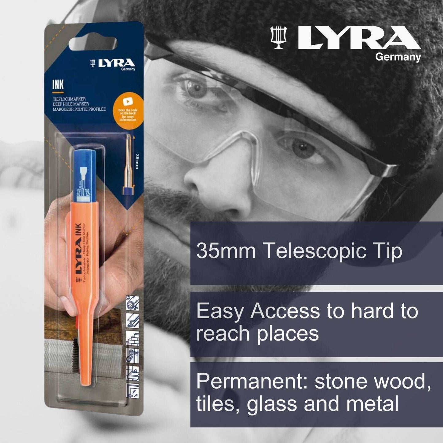 Lyra Blue Deep Hole Permanent Construction Marker - 1mm - 35mm