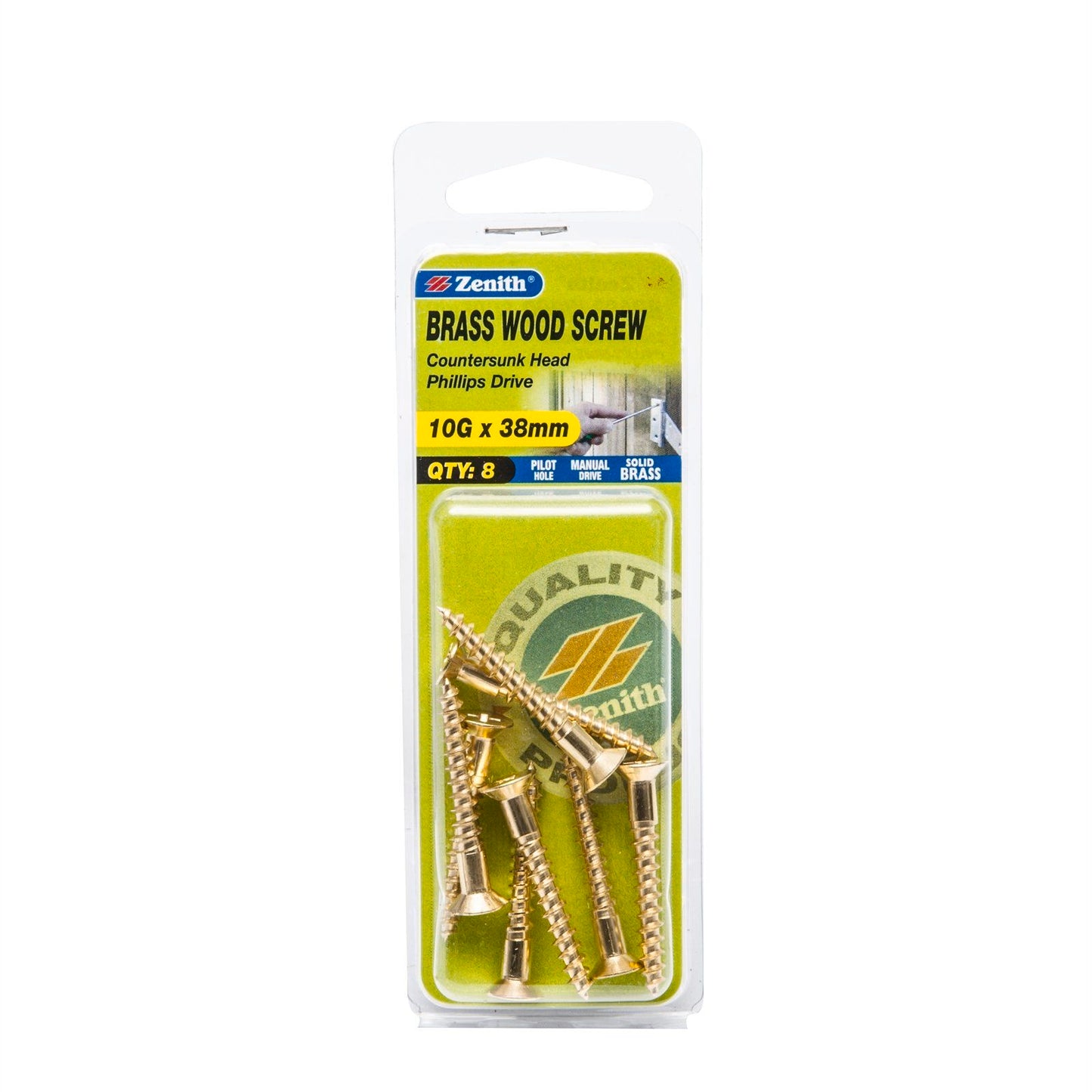 Zenith Wood Screws - 10g x 40mm - Brass - 8 Pack
