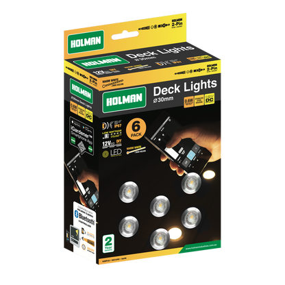 Holman 30mm Warm White Deck Light 6 Pack Stainless Steel Waterproof