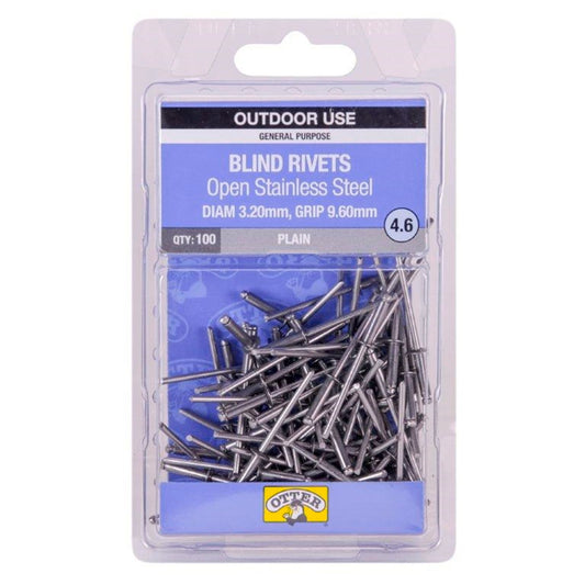 Otter Open Stainless Steel Blind Rivets - 2 x 9.6mm - 100 Pack
