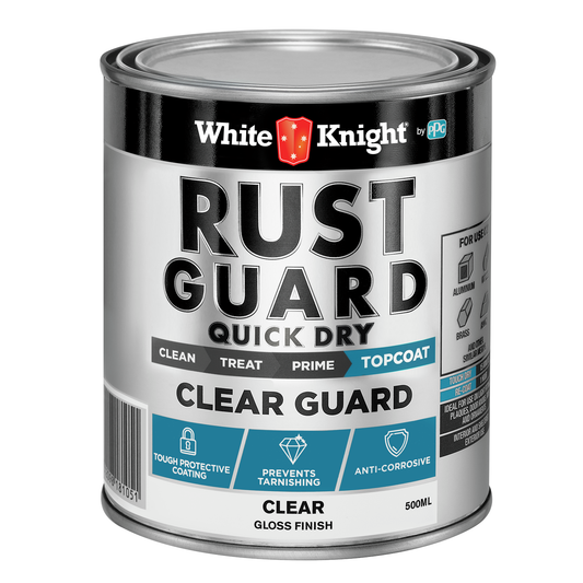 White Knight Rust Guard Quick Dry Clear Guard Topcoat Paint - Clear Gloss Finish 500ml