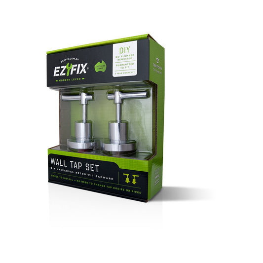 Ezyfix Chrome Modern Lever Wall Tap Set Lead Free Easy DIY Install Kit