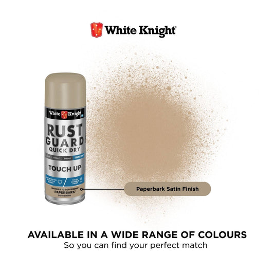 White Knight Rust Guard Quick Dry Touch Up Spray Paint - Paperback Satin Finish 300g