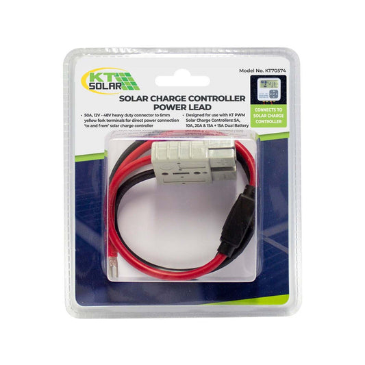 KT Solar HD 50A Connector Accessory Lead - 300mm - 6mm Yellow Fork Terminals