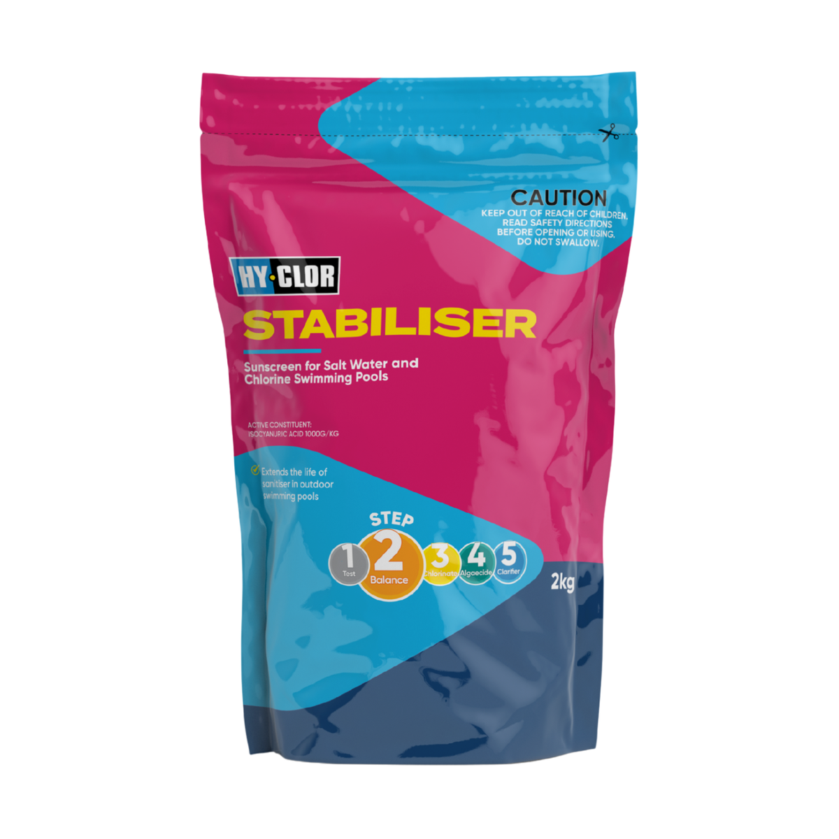Hy-Clor 2kg Stabiliser Soft Pack Isocyanuric Acid Granules UV Protection