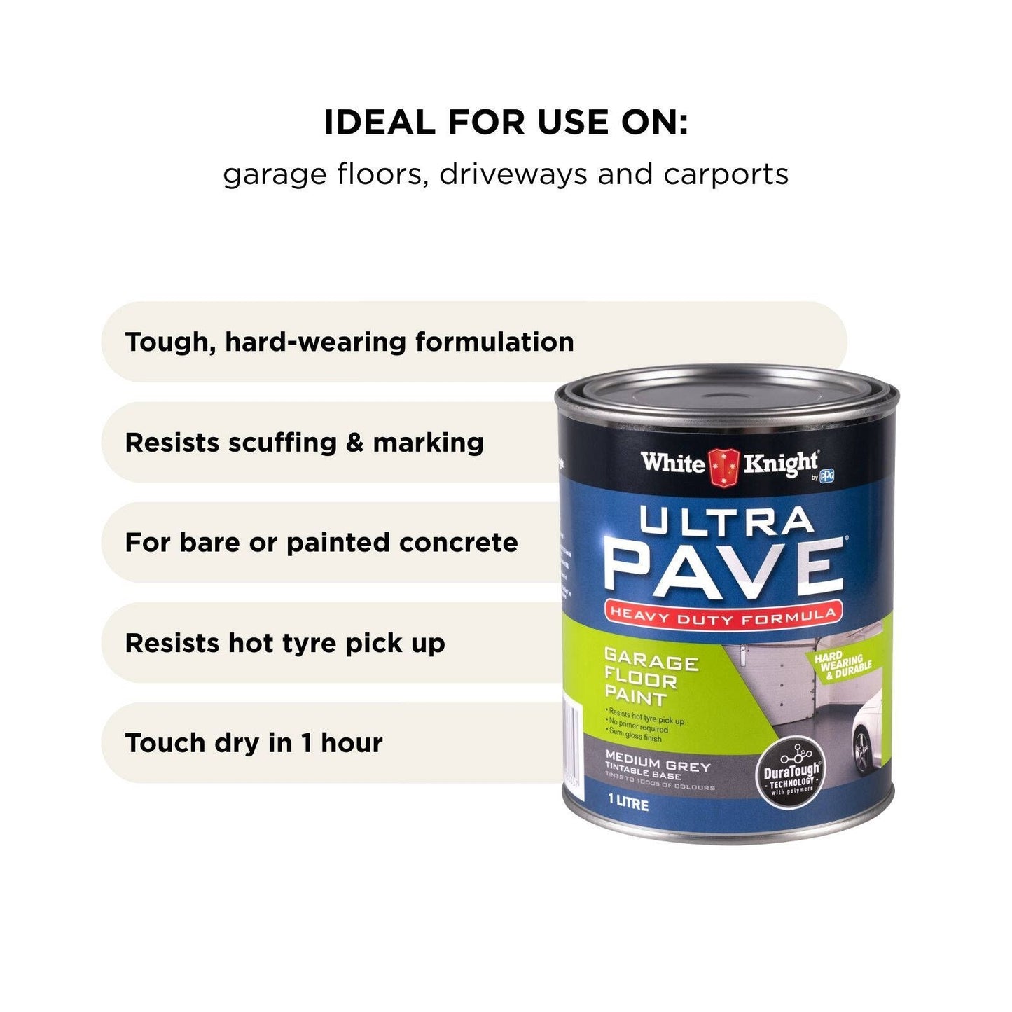 White Knight Ultra Pave Garage Floor Paint - 1L - Medium Grey