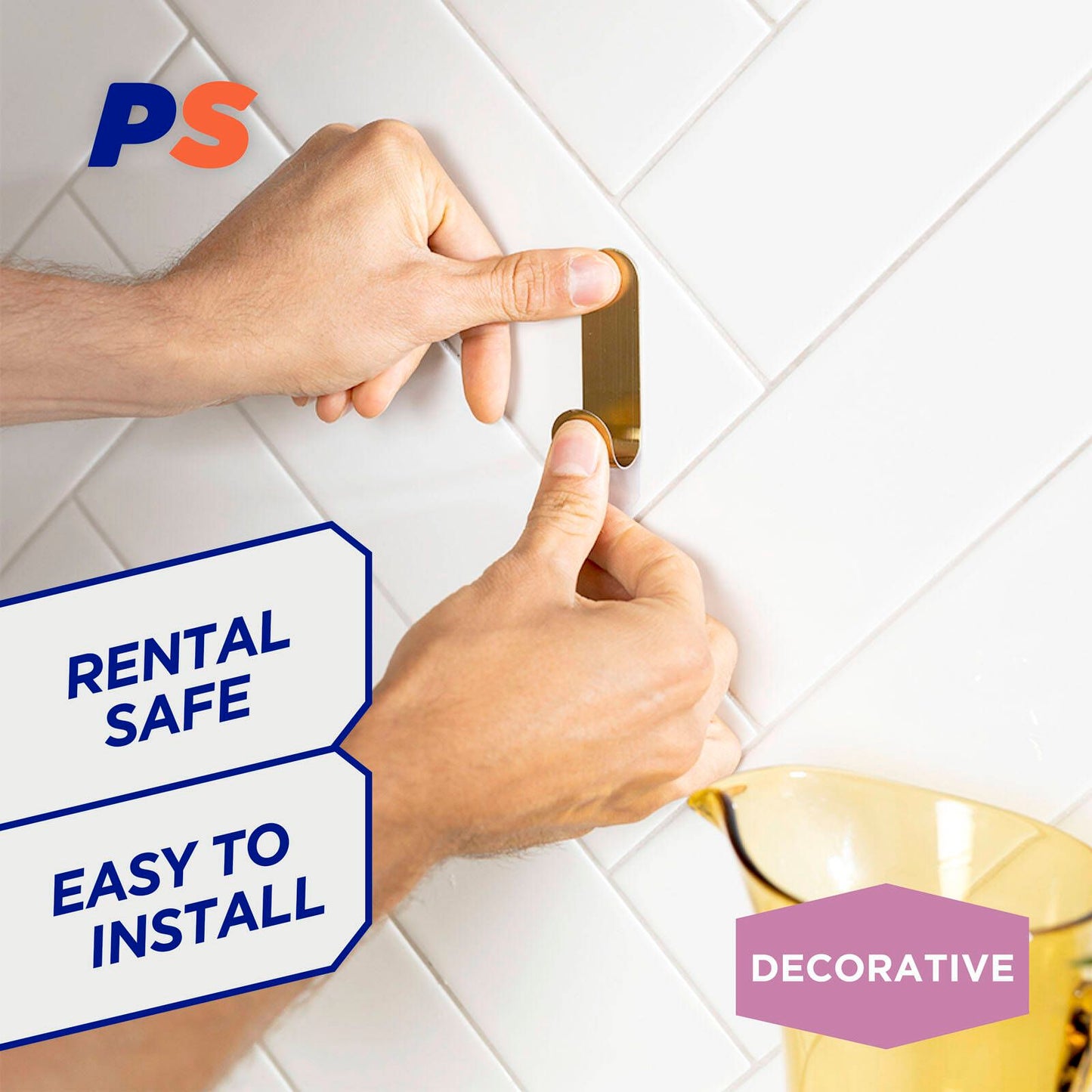 Permastik Medium Brass Metal Hooks - Holds 1kg - 3 Pack