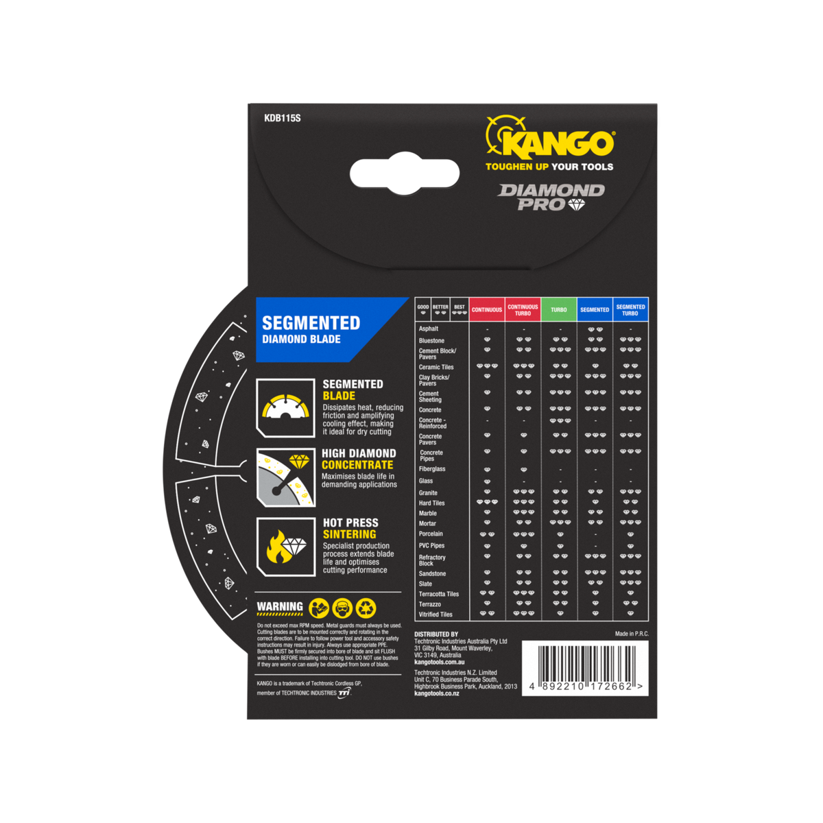 Kango Segmented Diamond Saw Blade - 115mm - Diamond - Dry Cutting
