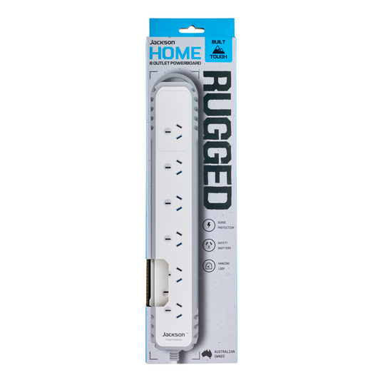 Jackson Rugged Home Powerboard - 6 Outlet - 0.9m - Grey