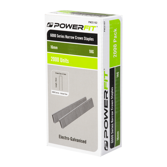 Powerfit Electro Galvanised Narrow Crown Staples - 16mm - 2000 Pack