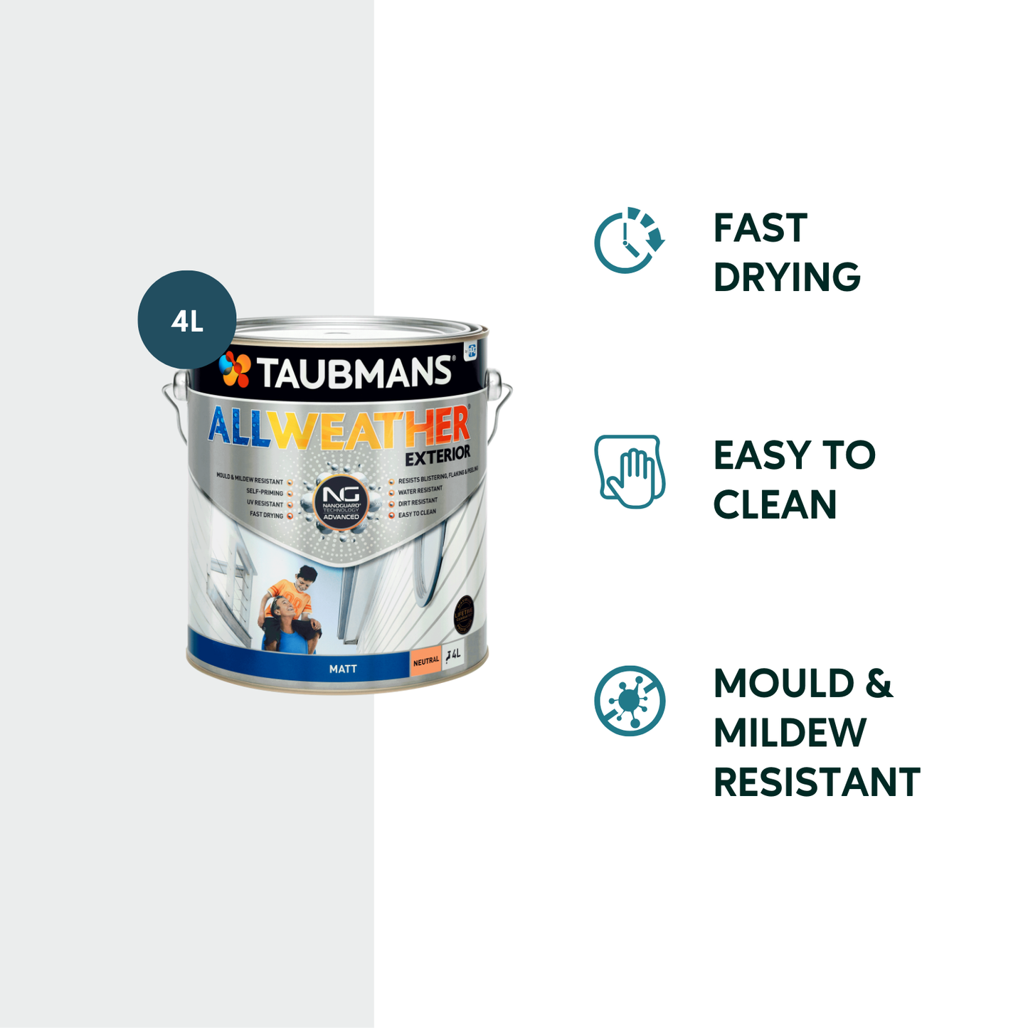 Taubmans All Weather Exterior Paint - 4L - Neutral - Matt