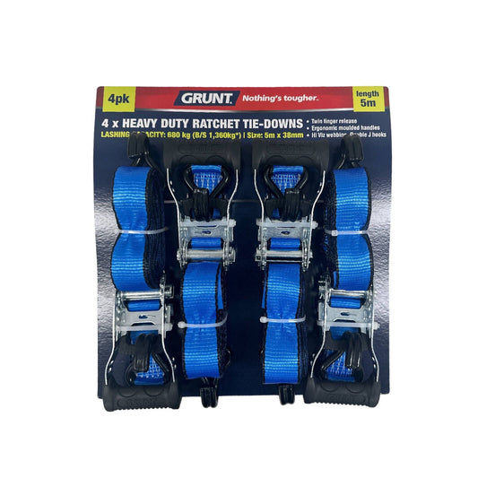 Grunt Ratchet Tie Down Set - 38mm x 5m - 4 Pack