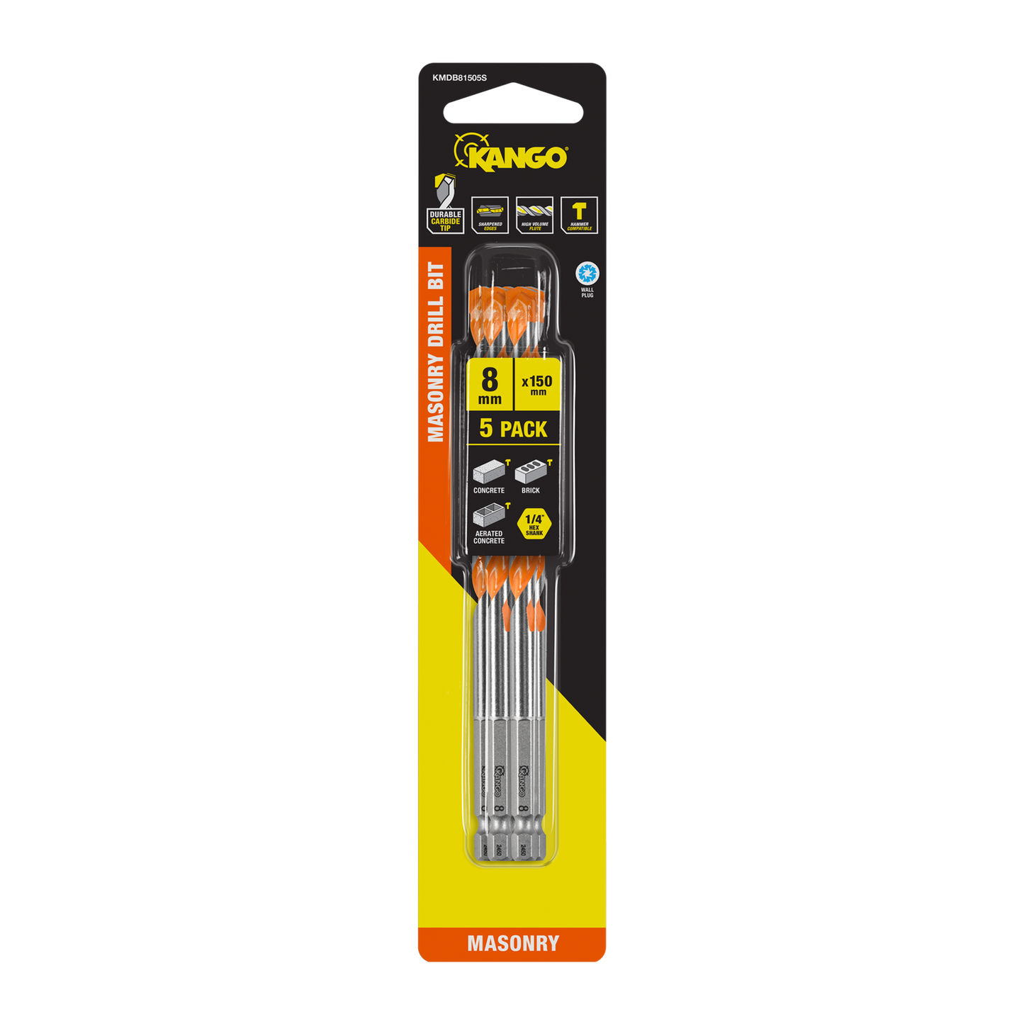 Kango Masonry Drill Bit - 8 x 150mm - 5 Pack