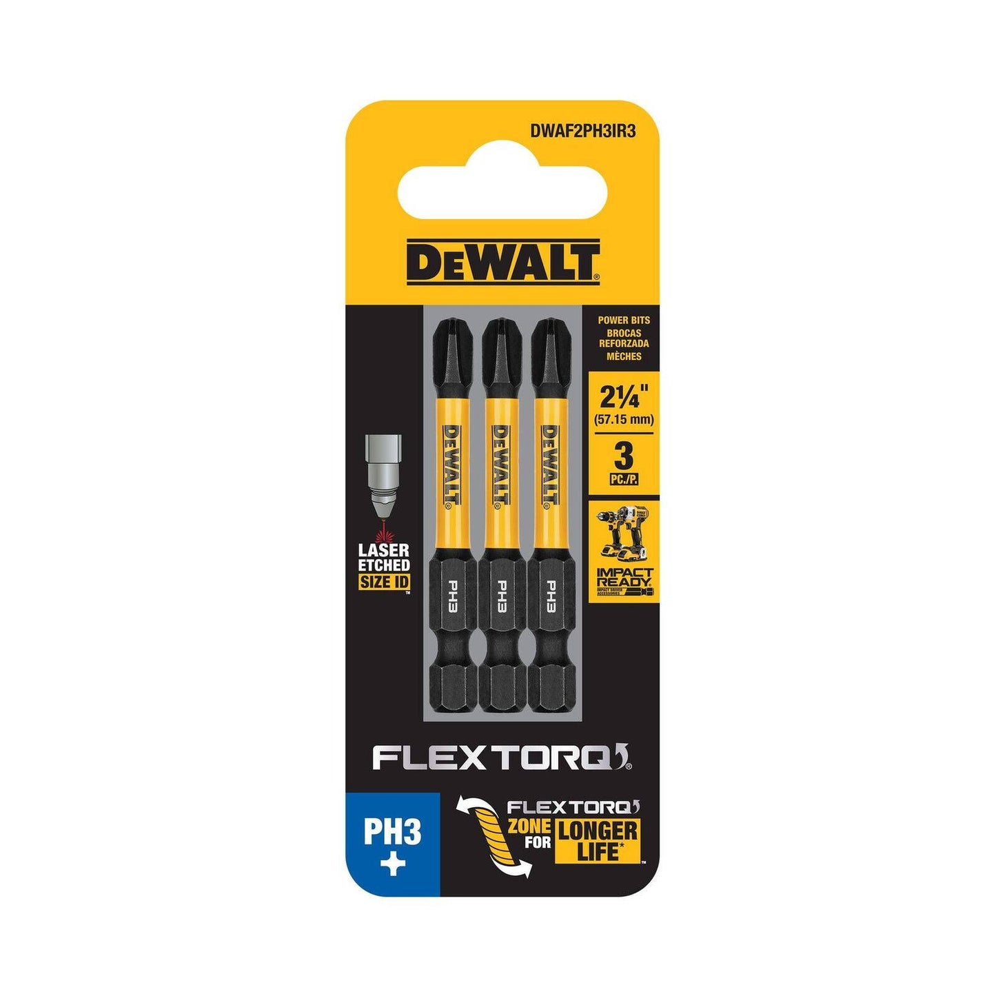 Dewalt Flextorq Screwdriver Bit - 57mm PH3 - 3 Pack