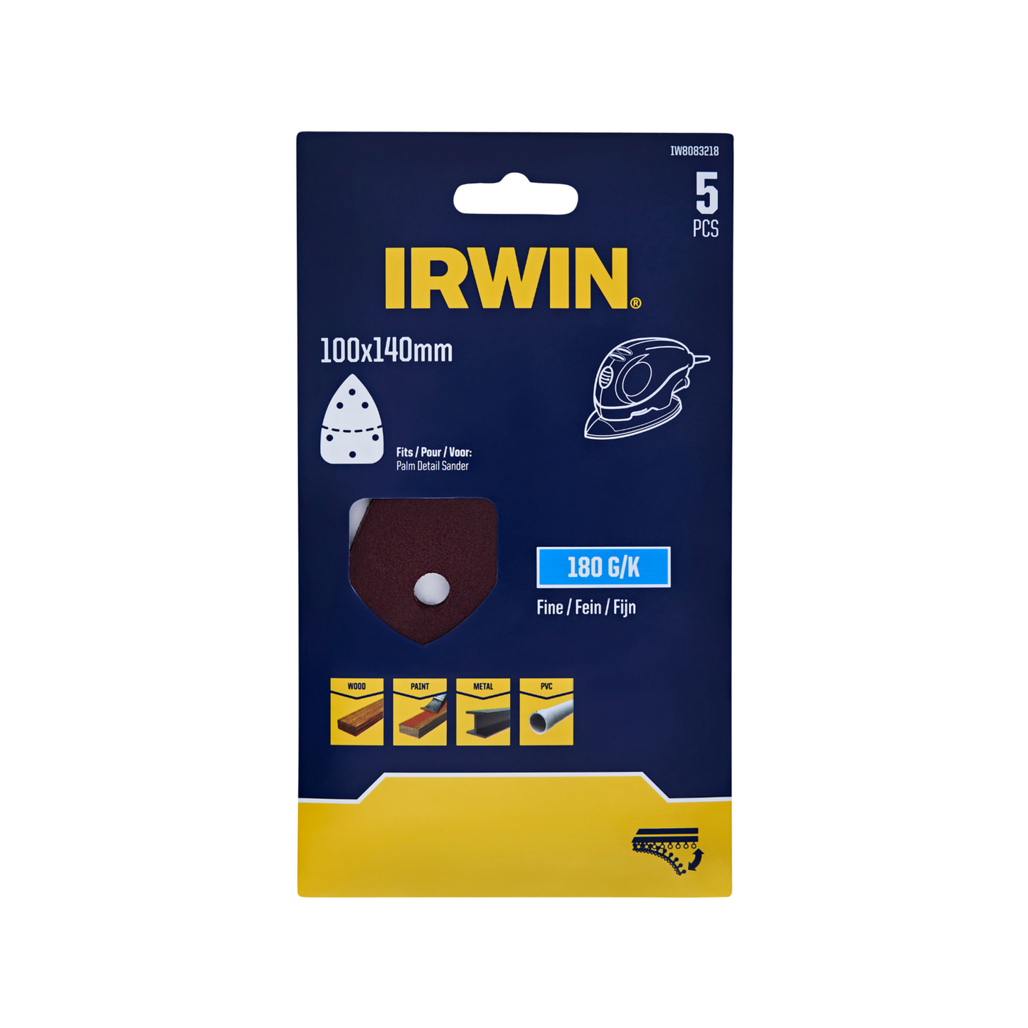 Irwin Detail Sheets - 180 Grit - 100 x 140mm - 5 Pack