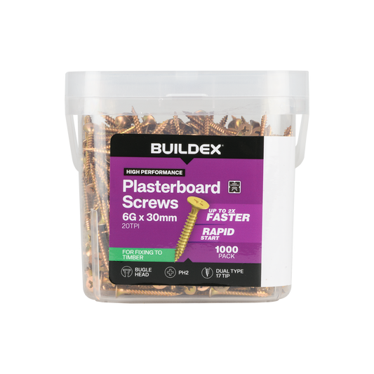 Buildex Plasterboard Screws - 6g x 30mm - Gold - 1000 Pack