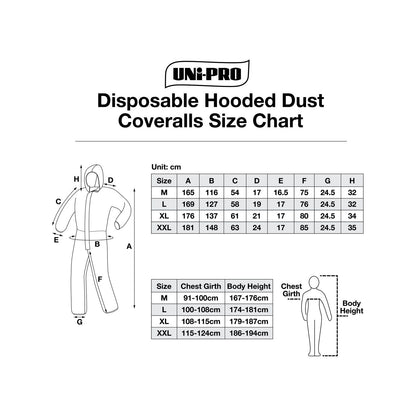 Uni Pro Large Hooded Disposable Coveralls - White