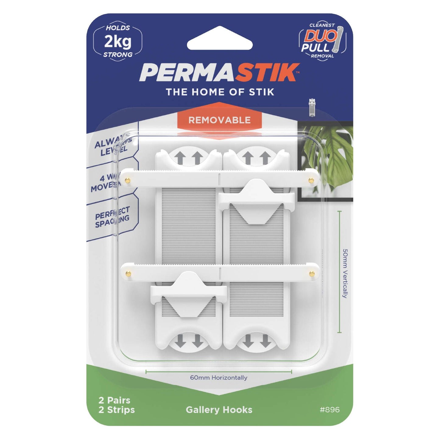 Permastik Adjustable Picture Hook - 2kg - 2 Pack