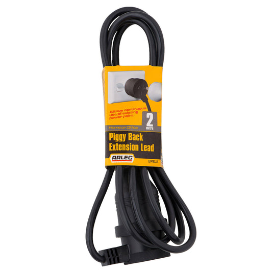 Arlec Black Piggy Back Extension Lead 2m
