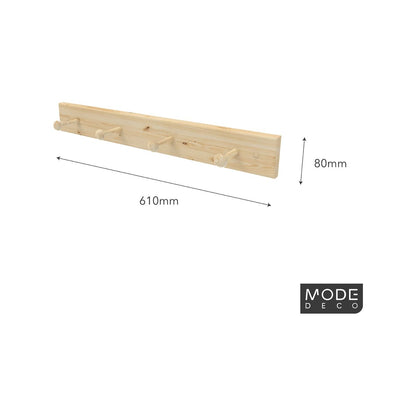 Mode Hook Rack - 4 Hooks - Natural Pine - 610mm - Functional Design