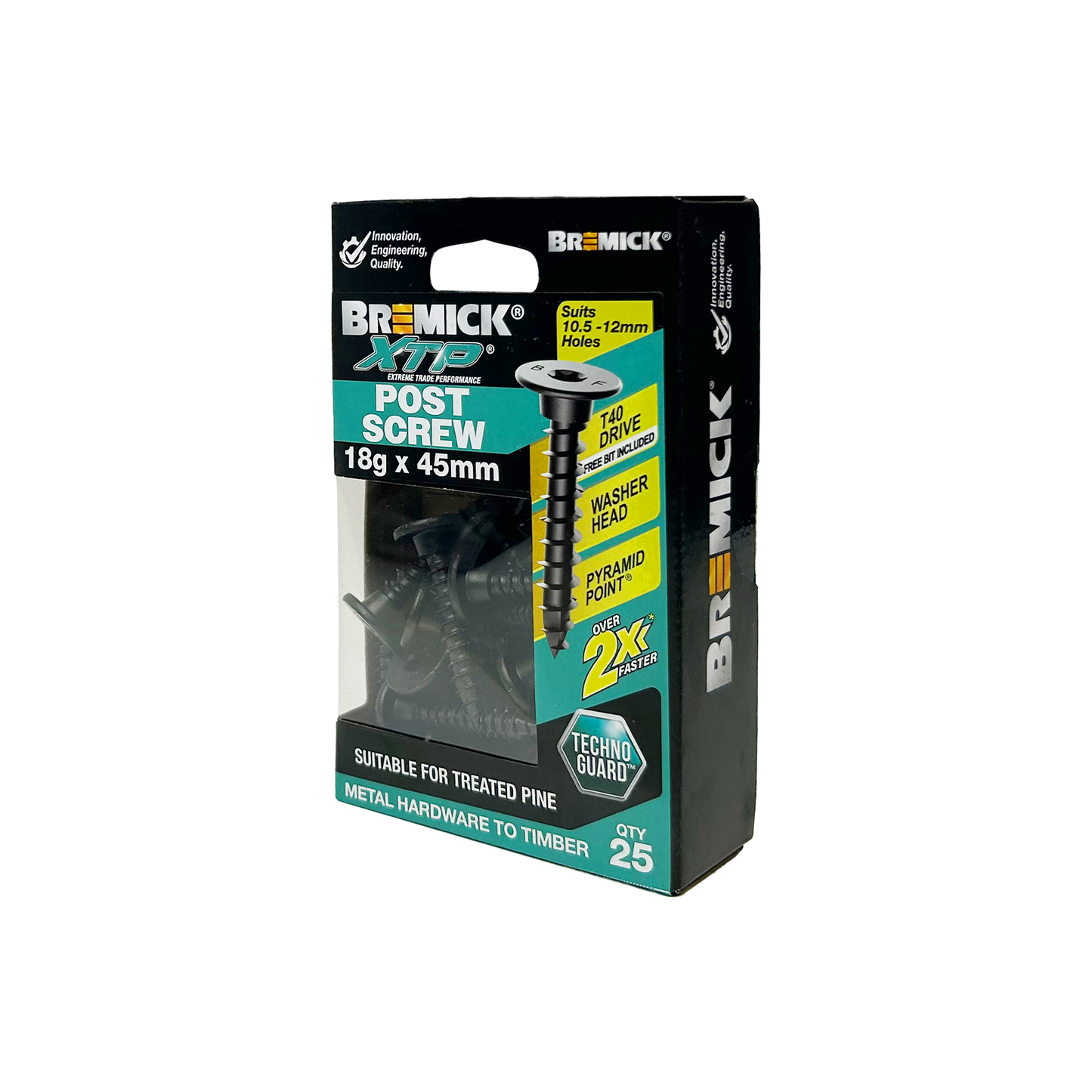 Bremick XTP Post Screw - 18g x 45mm - Technoguard Black - 25 Pack