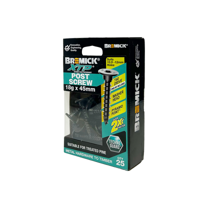 Bremick XTP Post Screw - 18g x 45mm - Technoguard Black - 25 Pack