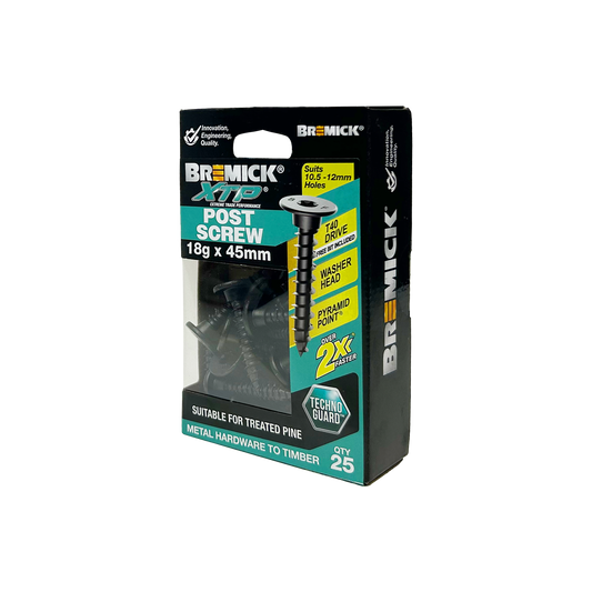 Bremick XTP Post Screw 18g x 45mm Technoguard Black  T40 - 25 Pack