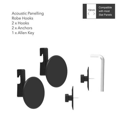 Mode Acoustic Panelling Robe Hooks - 75 x 93mm - Black - 2 Pack