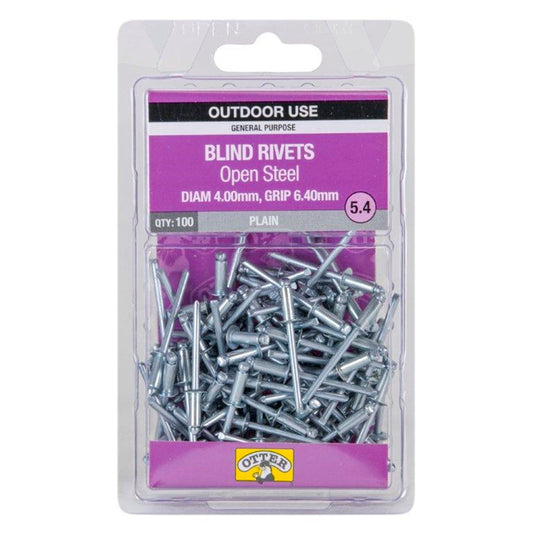 Otter Open Steel Blind Rivets - 4 x 6.4mm - 100 Pack