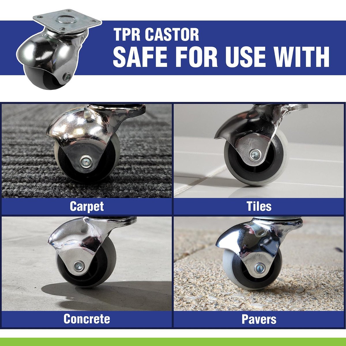 Easyroll 38mm Swivel Plate TPR Ball Wheel Castor - 25kg Load Capacity - Grey