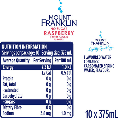 Mount Franklin Lightly Sparkling Raspberry 375ml x10 Pack