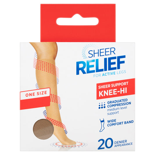 Sheer Relief Osfa Pantyhose Knee Hi Mid Beige - 1 pack