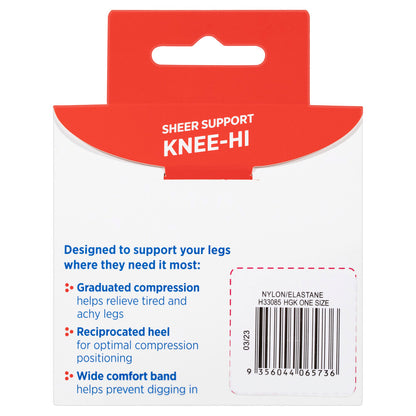 Sheer Relief Osfa Pantyhose Knee Hi Mid Beige - 1 pack
