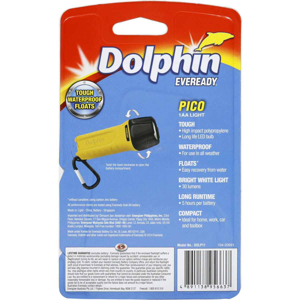 Eveready Dolphin Pico Floating Torch 45 Lumens AA Batteries each