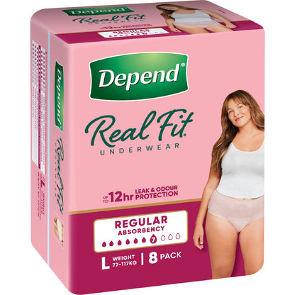 Depend Real Fit Regular Incontinence Underwear For Women Large 8 Pack