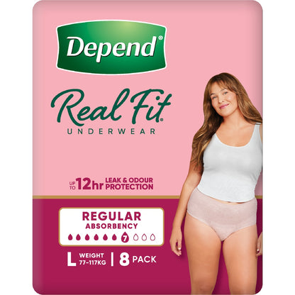 Depend Real Fit Regular Incontinence Underwear For Women Large 8 Pack
