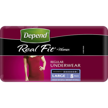 Depend Real Fit Regular Incontinence Underwear For Women Large 8 Pack